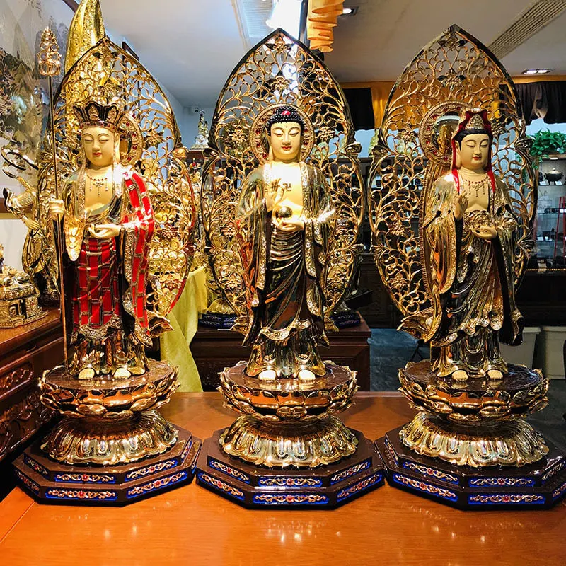 Estátua de Buda de cobre puro dourado de 16 polegadas