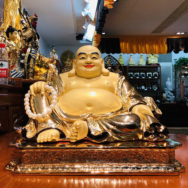 Estátua de Buda Maitreya em cobre puro dourado de 42 CM