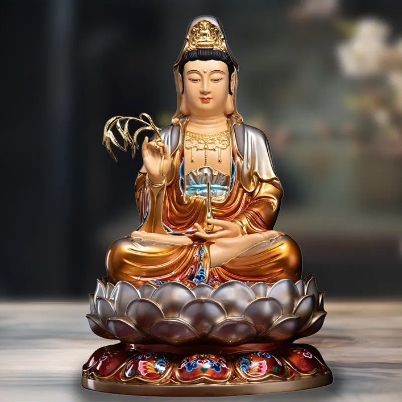 Estátua de Bodhisattva de Lótus Guanyin assentada em latão