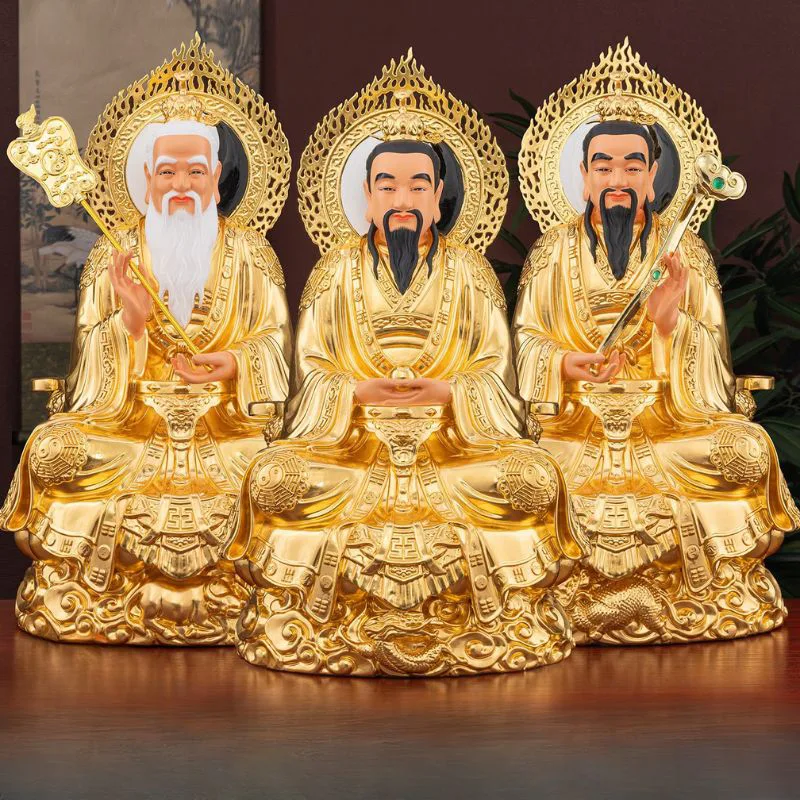Conjunto de estátuas de três puros de latão para o santuário do templo