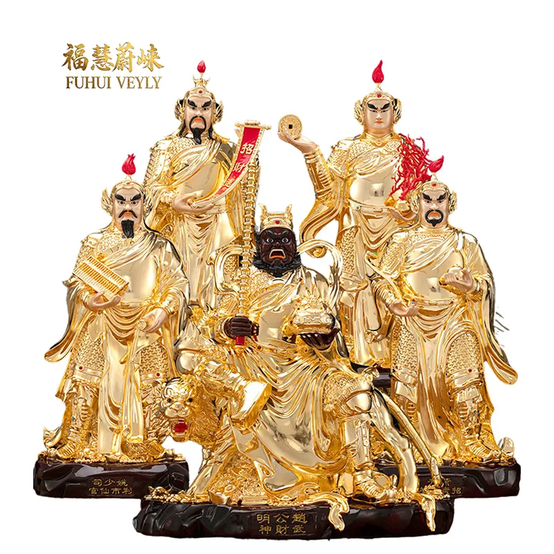 Estátua dos Cinco Deuses da Riqueza em latão dourado