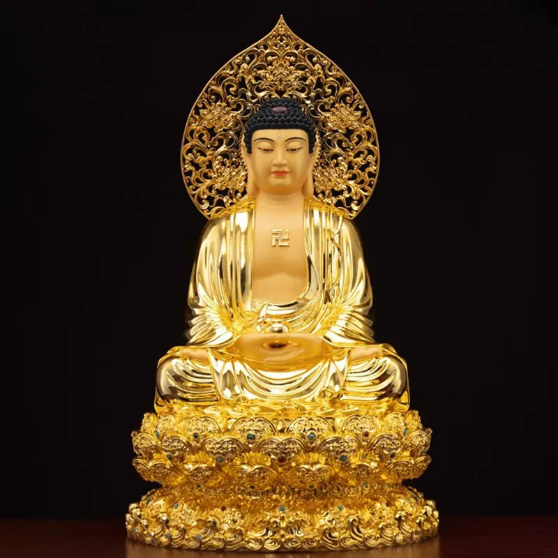 Estátua de Buda Shakyamuni sentada em latão dourado