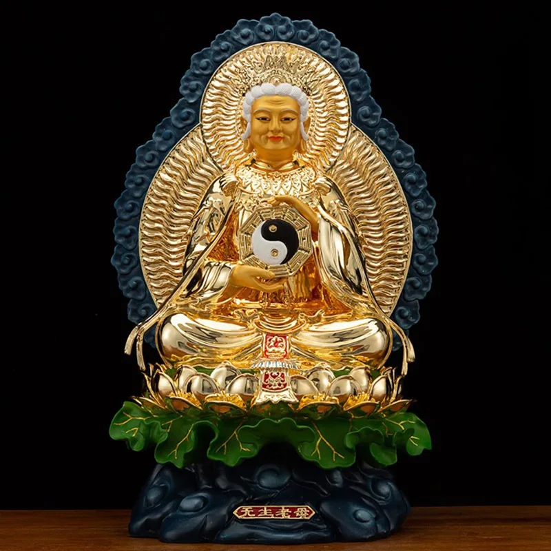 Estátua de Wusheng Wuji Laomu em latão dourado com joias