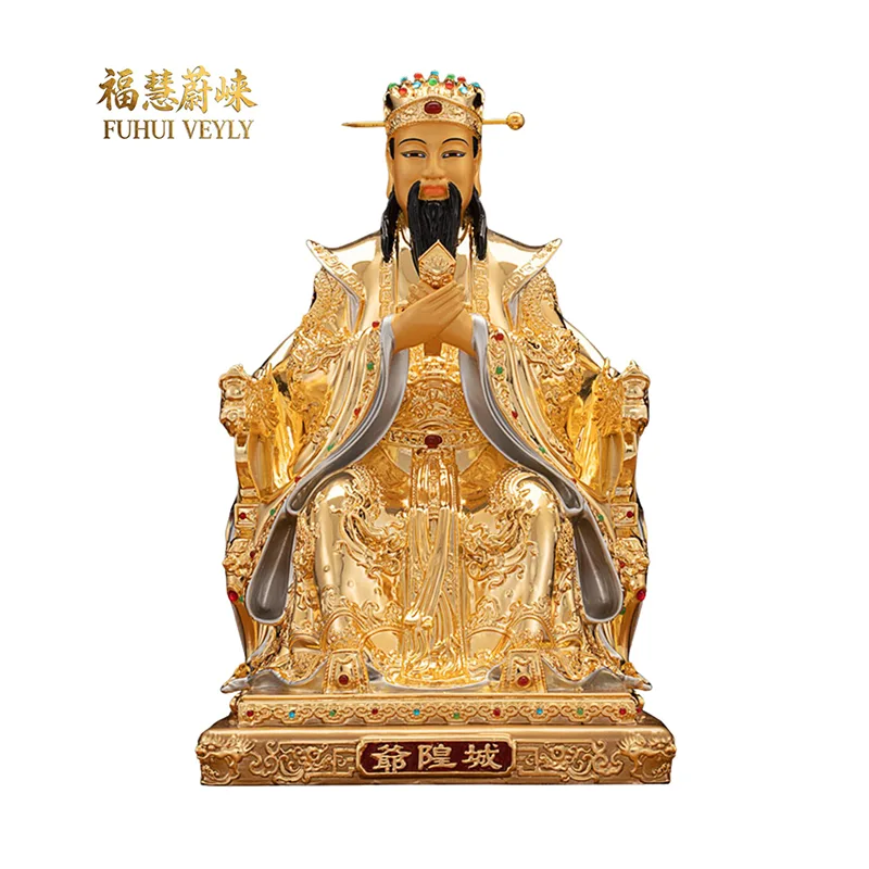 Escultura de Chenghuang Shen em filigrana dourada