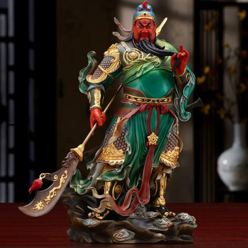 Estátua de Kuan Kung em bronze pintada à mão
