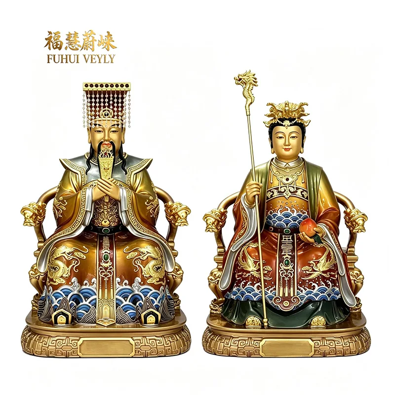 Estátua de Yuhuang Wangmu em folha de ouro policromada