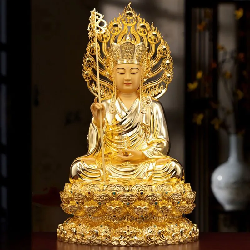 Estátua de Ksitigarbha do altar sentado de lótus de latão premium