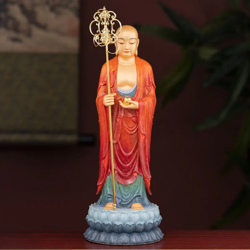 Estátua de Ksitigarbha com equipe de altar em latão premium