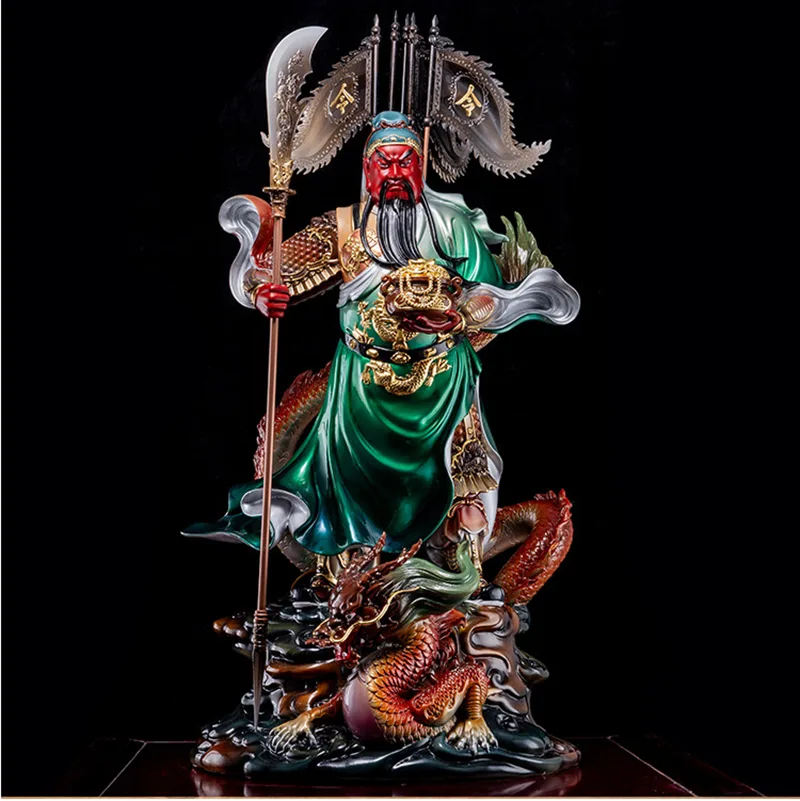 Estátua da fortuna do dragão Guan Yu em latão puro