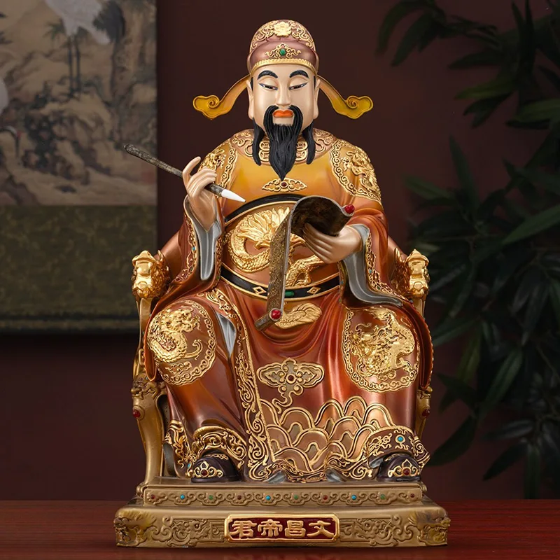 Estátua de Wenchang pintada com incrustações de ouro em latão sólido